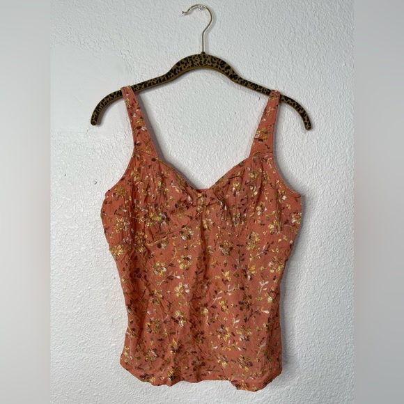FREE PEOPLE Intimately Crinkle Floral Salmon Tank Top Size Large - Picture 1 of 6